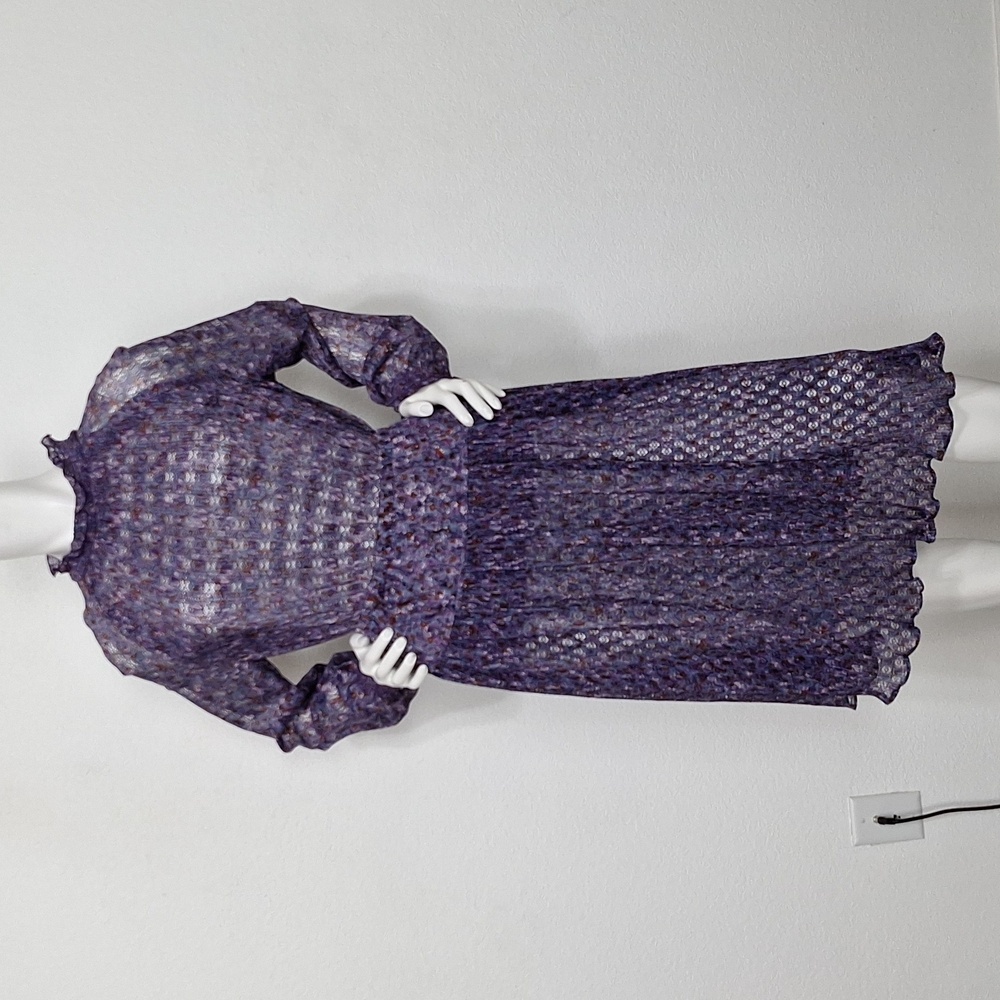 Vintage Liz Roberts Unique Purple Ditsy Print Pleated Y2K Midi Skirt/Top Set *14